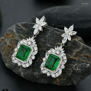 Dangle Earrings Real 925 Sterling Silver Synthetic Emerald Drop For Women Sparkling High Carbon Diamond Fine Jewelry Gift