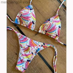 Women's Swimwear QINJOYER Swimwear Cute Print Banana Bikini Set Women 2023 Sexy Thong Swimsuit Brazilian Swimwear Bikini Bathing Suit Women T230524