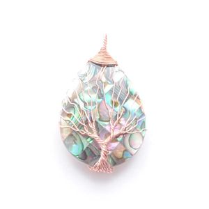 Pendant Necklaces Tree Of Life Rose Gold Metal Wire Wrap Water Drop Bead Necklace Natural Abalone Shell Jewelry Chain 45Cm N3870 Del Dhmpu