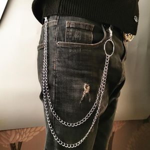 Bälten jeans långa metallkläder tillbehör smycken mode punk trendiga midja byxor kedje bälte hip hop rock nyckelkedjor