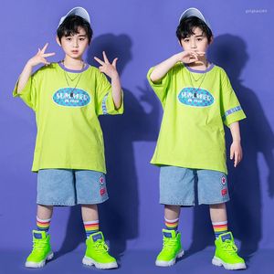 Bühnenkleidung Kinder Hip Hop Kleidung Rave Outfits Crop T-Shirt Tops Denim Shorts für Mädchen Jungen Jazz Dance Kostüme Street Show Kleidung