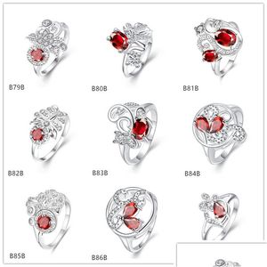 Solitaire Ring snidad runda slända röd ädelsten 925 sier ringar gtgr6 högklassig sterling pläterad 10 stycken blandad stil droppe deliv dhwph