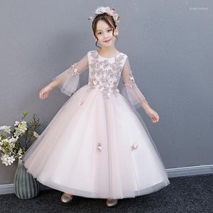 Abiti da ragazza Compleanno per bambini Passerella Abito da sera Fiore Matrimonio Puff Yarn Princess Piano Small Host Costume