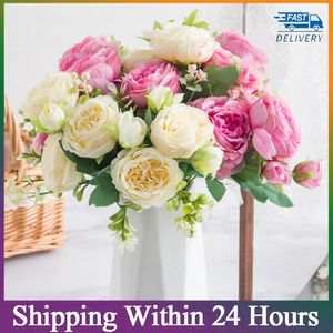 Decorative Flowers Artificial Flower For On A Table Bouquet Peony 5 Big Head 4 Small Bud Bride Wedding Home Decoration Artifi