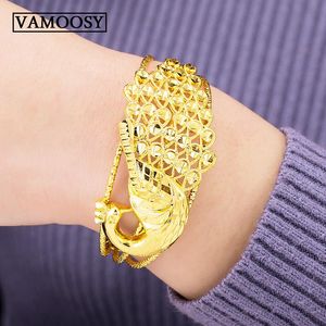 Bangle Bracelet Wholesale 2018 Fine Jewelry 24K Gold Bracelet for Women Bangle Chinese Myth Phoenix Style Charms Gold peacock Bracelet