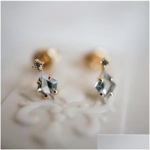 Stud Earrings Inspired Design Sier Inlaid Blue Diamond Mini Romantic Bright Jewelry Engagement Accessories For Women Drop Del Dhgarden Dhul3