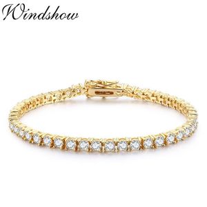 Bangle 3mm 925 Sterling Silver Gold Color Round AAA CZ Ziron Tennis Bracelets For Women Pulseras Pulseira Bracelete Jewelry Girl Friend