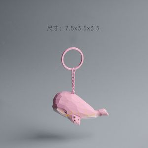Handmade Pink Whale Keychain Wooden Carved Key Ring Backpack Pendant Animal Wood Carving Ornaments Mobile Phone Charm Gift