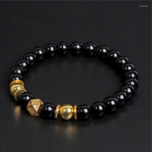 Strand handgjorda män armband svart onyx pärlor runda metall boll charm yoga helande energy smycken homme gåvor man