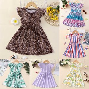 Girl's Dresses Summer Girls' 100% Polyester Leopard Print A-link Sundress 1-6 Y Baby Casual Ruffled Sleeve Princess Dress G220523