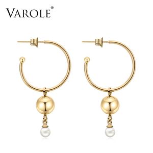 Huggie Varole Pearl Hoop Earrings For Women Gold Silver Color Circle Hoops Earings Round Jewelry Aros Orecchini Cerchio Wholesale