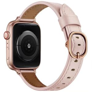 Slim äkta läderslingband med metallspänne för Apple Watch 8 Ultra 7 6 5 4 3 Series armbands bälte Iwatch Band 44mm 49mm 42mm 40mm 38mm Watchbands Tillbehör