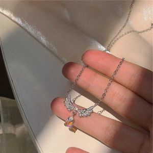 Necklaces Kpop Wings Crystal Zircon Heart shaped Pendant Chain Shiny Clavik Necklace Y2K Fashion Party Jewelry G220524