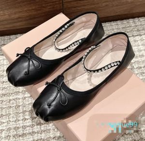 Casual Shoes Women Genuine Leather Ballet Flats Crystal ButterflyKnot Mary Janes Designer Round Toe Party Dress