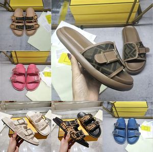 Designer Sandaler Kvinnor Män Sliders Double Buckle Letter Feel Platform Slippers Mules Summer Beach Shoes With Box EU 35-45