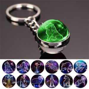 12 Constellation Key Ring Stary Sky Sky Luminous Keychain Crystal Key Rings Scorpio Leo Gêmeos Presente de Aniversário