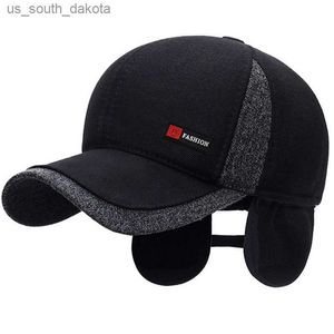 Top Caps Yeni Kış Baba Şapkaları Erkekler Beyzbol Kapağı Kırak Pamuklu Sıcak Snapback Caps Erkekler için Rüzgar Geçirmez Kulak Koruması Kulak Şapkası L230523