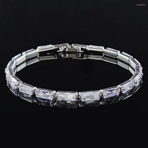 Strand 2023 Luxury Princess Cut Silver Color on Hand Armband Bangle For Women Anniversary Gift Jewelry Wholesale Moonso S8169