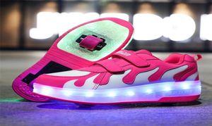 Risrich Kids liderou os sapatos de rolos de carregamento USB brilhando tênis luminosos com rodas Kids Rollers Skate Shoes para meninos meninas L8169707