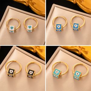Bohemian Style Square Evil Eye Beads Charm Earring 18K Gold Plated Stainless Steel Huggie Earrings Jewelry