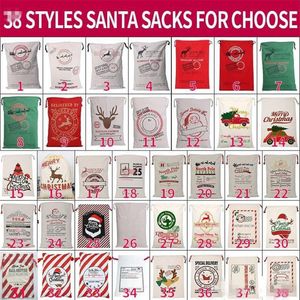 DHL Christmas Santa Sacks Canvas Cotton Bags Large Organic Heavy Drawstring Gift Bags Personalized Festival Party Christmas Decoration