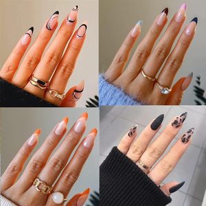 False Nails Almond Nail French Line Decor Extension Press On 24PCS Manicure Detachable Artificial ArtFalse