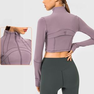 Nya kvinnor Croped Coat Spring Autumn New Zipper Jacket Definierar LUS YOGA KLÄNNER Långärmad tumme Hålsträning Running Slim Fitness Yoga Jacket