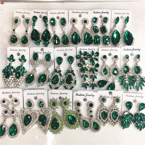 Knot 12 Pairs Mixed Design Green Crystal Earrings Women Wedding Bridal Rhinestone Drop Dangle Statement Earrings Wholesale Jewelry