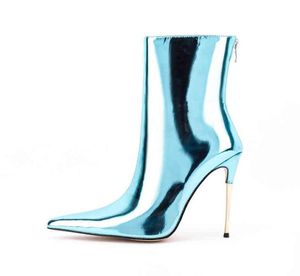 HBP Wind Autumn and Winter Pointed Back Zipper Thin High Heeled Women s Boots Fashion Iron Heel Mid Tube Boots Sexy Gold 2208046504782