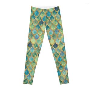 Active Pants Mermaid Scales (green & Gold) Leggings Sports Tennis For Women Gym Woman