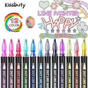 Highlighters 812 Färger Double Line Pen Pen Outline Paint Marker Pens Diy Album Scrapbooking Metal Highlighter Ritning Målning Doodling 230523