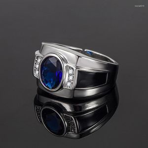 Cluster Rings Hip-hop Genuine 925 Sterling Silver Sapphire Ring For Men Fine Blue Open Bizuteria Gemstone Party