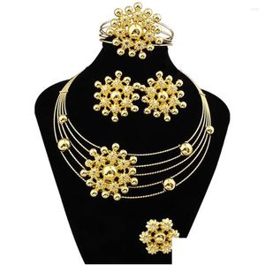 Örhängen halsband set afrikansk högkvalitativ smycken kvinnor armband ring guld färg blommor form mode stil anni dhgarden dh0vv