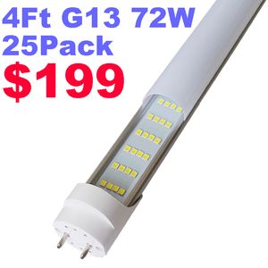 Lampadine a LED T8 T12 4FT, sostituzione tubo fluorescente da 72 W 4 piedi, 4 file 384 LED, bypass ballast, luce del negozio di magazzino glassata glassata alimentata a doppia estremità