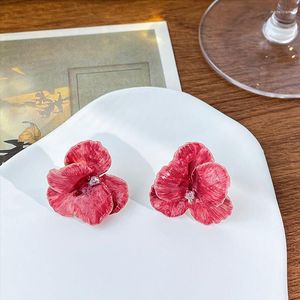 Stud Earrings Pink Flowers Drops Glaze Japanese And South Korean Style Elegant Fashion Ms Travel Wedding Accessories
