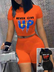 Women's Tracksuits LW Summer Basic Two Pieces Casual O Neck Letter Print Short Sleeve Tshirt Top Sheath Plain Matching Bottoms 2pcs Shorts Set Y23