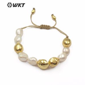 Bransoletki WKT WTB454 Klasyczna naturalna bransoletka dla słodkiej perłowej i złota perła z damskimi ślubnymi bankietami ręcznie robiona koronkowa bransoletka biżuteria