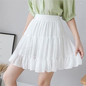 Skirts 2023 Women Summer Autumn Shorts Chiffon Skirt High Waist Pleated Mini Sweet Girl Candy Color Vestidos