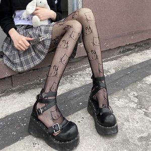 Socken Strumpfwaren Harajuku Tattoos Strumpfhosen Kaii Katzenmuster Netzstrümpfe Niedliche schöne Schleife Nylonstrumpfhosen Ins Style Anime Cosplay Strumpfwaren Y23