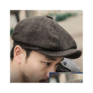 Berets Men T Newsboy Hat Beret Herringbone Gatsby Hats Street Caps достигла пика восьмиугольника Brim Winter Spring Vintage British Facto Dhgarden Dhmsm