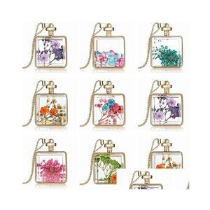 Pendant Necklaces Mticolor Necklace Dry Flower Specimen Square Gsfn061 With Chain Mix Order 20 Pieces A Lot Drop Delivery Jewelry Pen Dhjzu