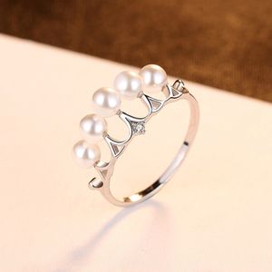 Designer Imitation Pearl Crown S925 Sterling Silver Ring Women Fashion Luxury Brand High End Ring Charm Female Exquisite Ring Wedding Party Jewelry Gift Souvenir