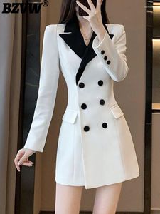 Sıradan elbiseler bzvw ofis bayan moda mizaç blazerleri kadınlar için kontrast renk tasarımı a-line elbise kadın 2023 trend 25x0362