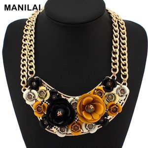 Necklaces MANILAI Exaggerate Design Fashion Collars Multicolor Spray Paint Metal Flower Statement Necklaces Women Luxury Jewelry