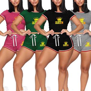 Trenos de traje feminino Summer Women Tracksuit Set Bodycon Manga curta Slim Crop Top e Shorts Roupet Sport Party Club Clubwear Bodysuit