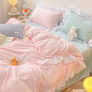 Bettwäsche-Sets Kawaii Pink Set Tagesdecken Polyester Twin Full Queen Size Niedliche Spannbettlaken Kissenbezug Schlafzimmer Bettbezug 230523