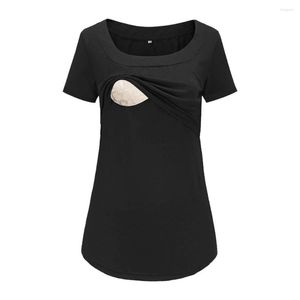 T-shirt da donna 2 pezzi da donna elastico casual collo quadrato top per allattamento manica corta regalo per allattamento nero morbido estate maternità