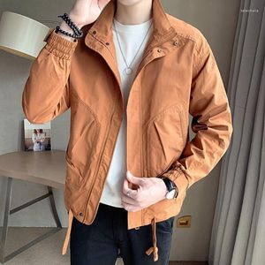 Herrjackor 2023 Spring och Autumn Cargo Jacket Men Slim Business Coat Thin Loose Casual Solid Color Top för Mens V63