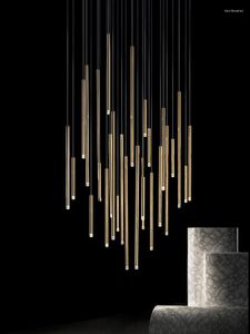 Pendellampor modern led metall cirkulär rör spiral trappa ljuskrona belysning sammansatt vind vardagsrum matsal dekoration