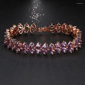 Link Armbänder Emmaya Luxus Lila CZ Armreif Einzigartiges Design Roségold Farbe Birnenschliff Zirkonia Für Frauen